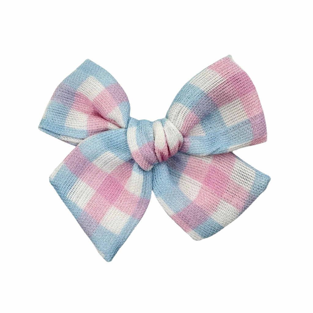 Pink and Blue Plaid :: Mini Voyager Bow