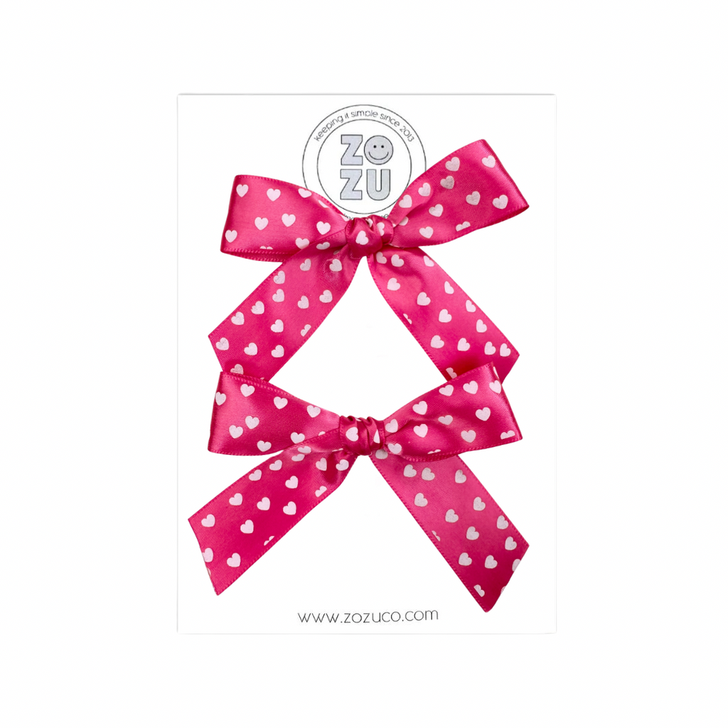 Hot Pink Hearts :: Mini Explorer Ribbon Pigtail Set