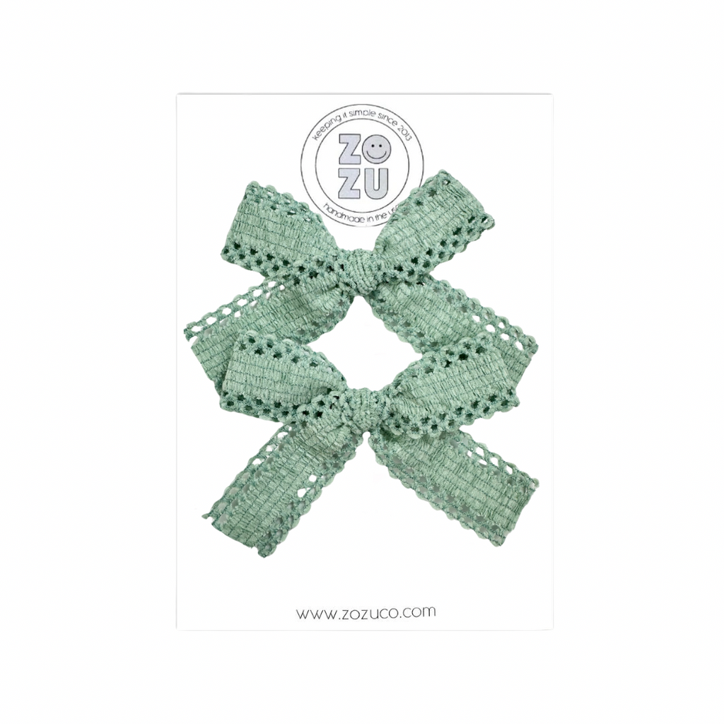 Sage Velvet Scallop :: Mini Explorer Ribbon Pigtail Set