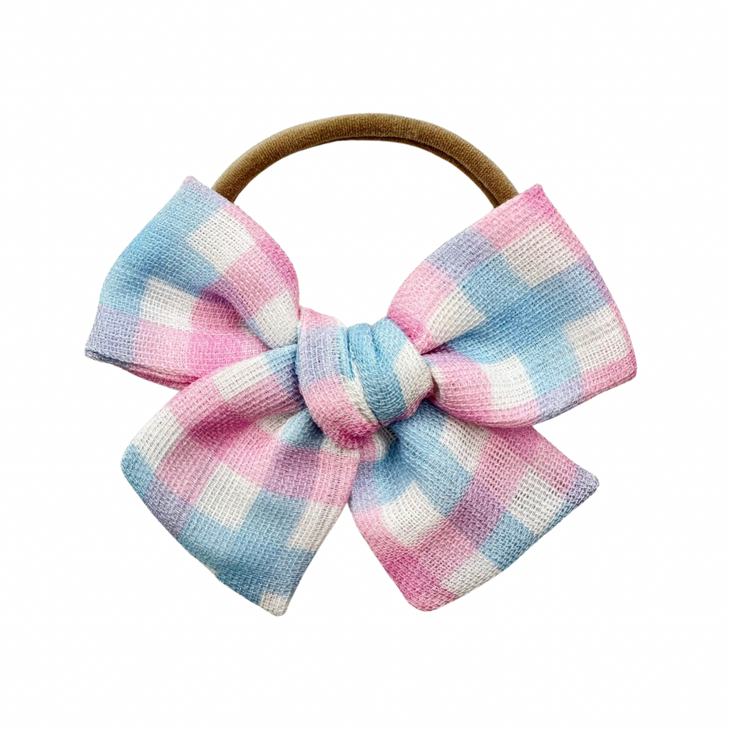 Pink and Blue Plaid :: Mini Voyager Bow