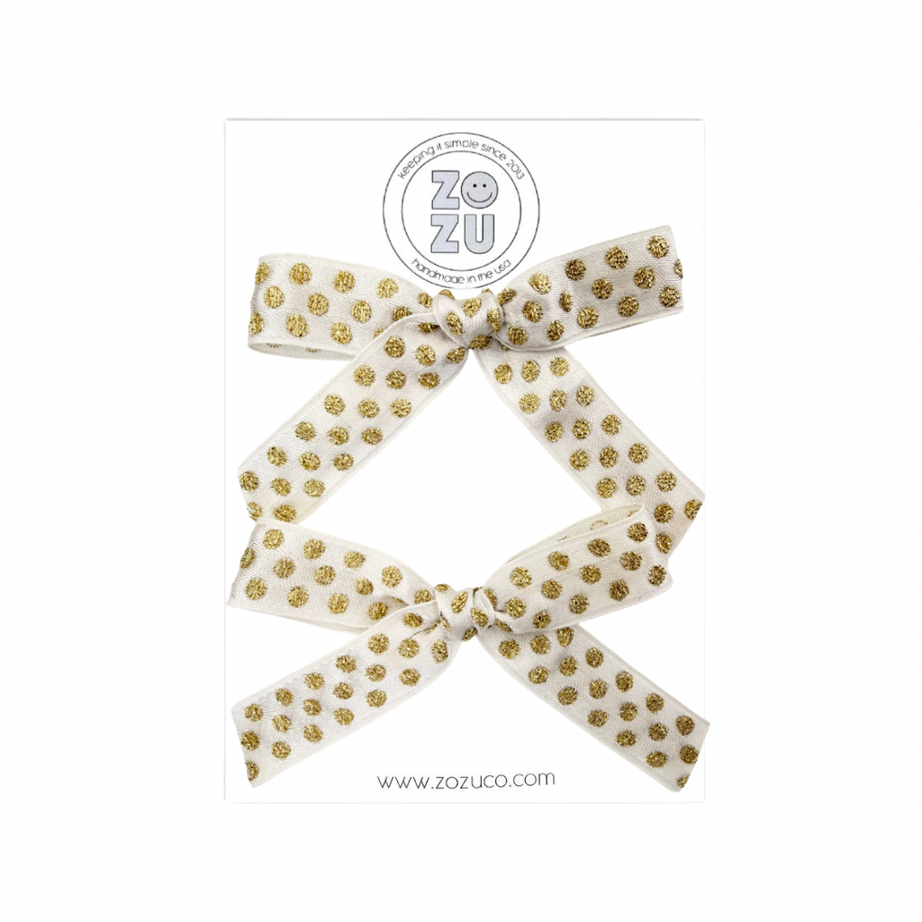 Vintage Gold Dot :: Mini Explorer Ribbon Pigtail Set