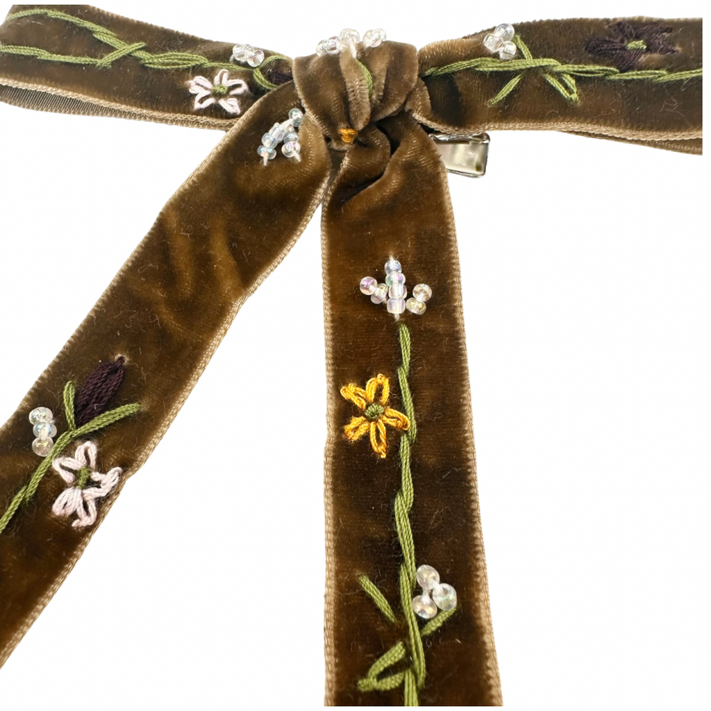 Chocolate Embroidered Velvet :: Ribbon Pioneer