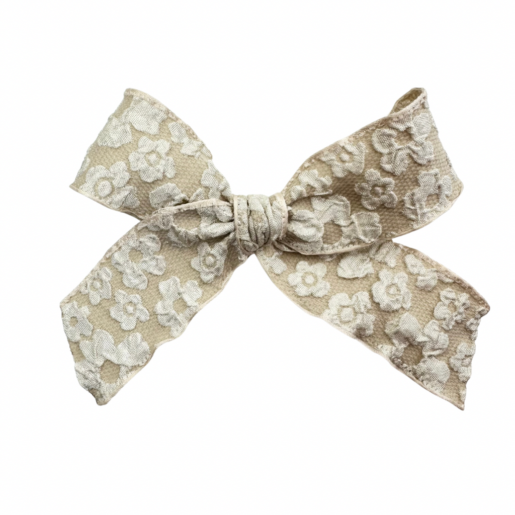 Tan Embossed Floral :: Ribbon Mini Explorer Bow