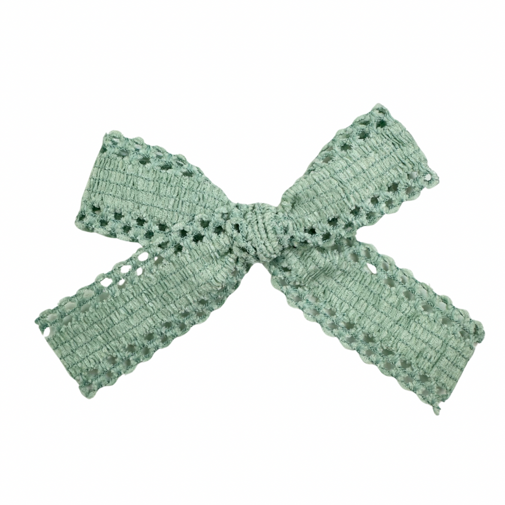 Sage Velvet Scallop :: Ribbon Mini Explorer Bow