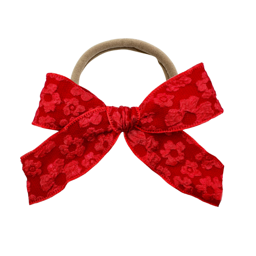 Red Embossed Floral :: Ribbon Mini Explorer Bow