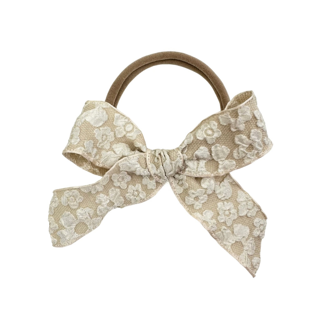 Tan Embossed Floral :: Ribbon Mini Explorer Bow